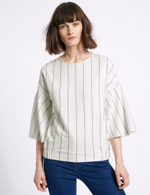 Pure Cotton Striped 3/4 Sleeve Jersey Top